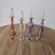 VTG Royal Limited Egyptian Crystal Perfume Bottles Set 4 Gold Trim Etched Regal picture