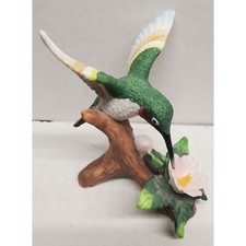Vintage Green Hummingbird with Flower Figurine picture