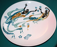 Vtg BUDDHIST BODHISATTVAS ASCENDING Decorative Wall Plate Hand Painted Signed picture