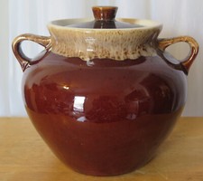 Rubel Bean Pot 2 Handled with Lid Stoneware USA Made picture