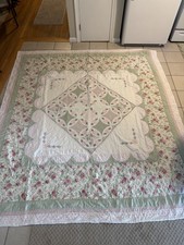 Vintage Cotton Claire Murray Nantucket Rose Sage Green Pink Quilt King Queen picture