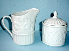 Gorham Bavaro White Sugar Bowl & Creamer Embossed Floral Scroll & Rib New No Box picture