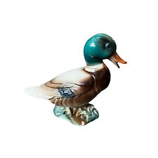 Vintage Ceramic Mallard Duck Figurine 1960s High Gloss Green Brown Cream 6
