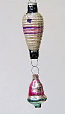 VTG Glass Ribbed LANTERN w BELL Mini Feather Tree Christmas Ornament Japan PURPL picture