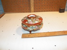 Vintage Japanese Footed Poecelain Hand Painted Floral Hair Receiver picture