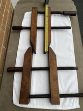 VINTAGE WOOD HAND SCREW CLAMPS SET OF TWO (2).  16 Inch and 14 Inch. picture