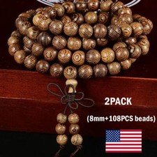 2pcs 8mm 108*Beads Mala Prayer Beads Natural wood Buddhist Bracelet Necklace picture