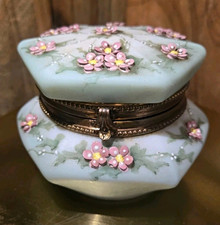 Antique C.F. Monroe Wave Crest Nakara Floral Porcelain Dresser Trinket Box picture