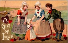 1907-10's VALENTINE A GIFT of LOVE DUTCH KIDS WINSCH EMBOSSED VICTORIAN POSTCARD picture