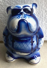 NEW Gzhel Porcelain Dog Boss Figurine Handmade in Russia  2.75 x 2 in Glazed picture