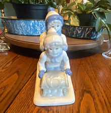Vintage 1992 Paul Sebastian Porcelain “Sled Ride” Children on Sled Figurine 6.5” picture