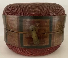 Chinese Vintage Woven Basket Hat Box In Gorgeous Red Tone picture