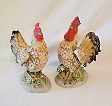 Vtg Hen & Rooster Figurines Homco Porcelain Chickens 6