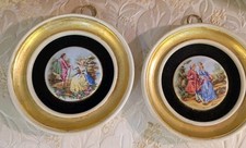 Vintage Gold Framed Porcelain Courting Scene picture