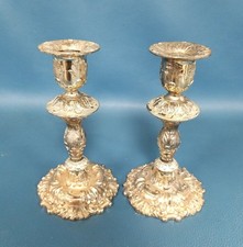 Pair Silver Plated Candle Stick Holders Adjustable Rococo Revival Acanthus Leaf picture