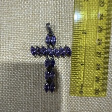 vintage sterling silver Large amethyst gemstones cross pendant 2” Long picture