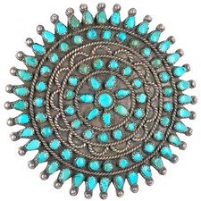 Large 30'so-40's Zuni turquoise cluster petit point sterling silver pin/brooch picture