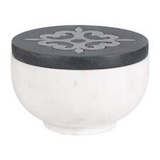 White marble small canister with gray-washed metal-inlay lid picture