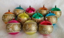 11 Vintage Italian Unbreakable Christmas Ornaments Hand Decorated Glitter Mica picture