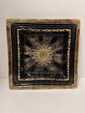 Vintage MCM Stangl Pottery Gold Cream Aqua Square Ashtray Dish Hollywood Regency picture