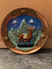 Vintage Beautiful Copper Hand Crafted Peru Camel Wall Plate Art 9.25” Unique #JJ picture