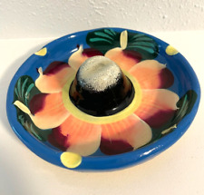 Beautiful Mexican Hand-painted floral Clay Pottery Ashtray/Trinket Tray picture