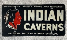 Vintage 1950’s Indian Caverns License Plate Spruce Creek Pennsylvania picture