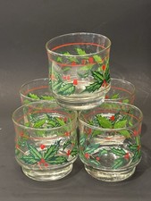 Vintage Holly Berry Christmas Holiday Old Fashion Lowball Glasses Set Of 5 picture