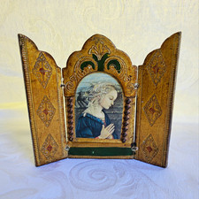Vintage Italian Florentine Gilt Wood Triptych Madonna Filippo Lippi Folding 6