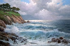 Beautiful Oil painting seascape ocean waves with rocks canvas handpainted 36