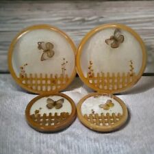 Vintage Gamut Designs Resin Acrylic Coasters 4 Fenced Garden Butterfly 8 & 5 in picture