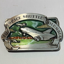 Vintage 1982 Space Shuttle Columbia Belt Buckle Bergamot Pewter Enamel NASA picture