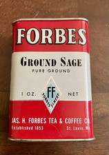 WWII Forbes Ground Sage Spice Tin St. Louis MO ~ 1 OZ ~ COMPO/TIN~ No Rust ~ EUC picture
