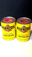 Lot 2 Vintage Pennzoil Z-7 Motor Oil Cans SAE 20W-20 Garage Racing Era Full NOS picture