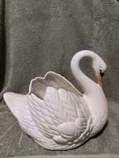 Vintage White Ceramic Swan Planter With Detailed Feathered Texture  picture