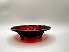 Anchor Hocking Royal Ruby Red Ribbed Footed Glass Ashtray Trinket Dish 4” MCM picture