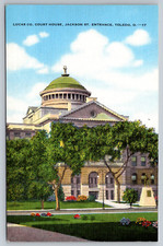 c1940s Lucas Co Courthouse Toledo OH Jackson St Entrance Postcard picture