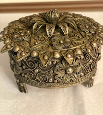 Antique Metal Albimpkes Art Tirana Albania Filigree Trinket Box; Original Label  picture
