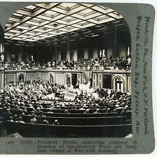 President Woodrow Wilson Stereoview 1917 WWI Peace Talk Addressing Congress E19 picture