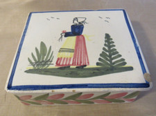 HB Quimper Faience France Trinket Box with Lid Breton Woman France W43S picture
