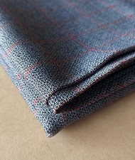 Vintage Deadstock English Wool Suiting Fabric Windowpane BlueGray & Red 3.5yd •• picture