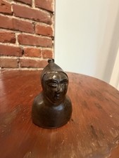 Vintage Cast Bronze Hooded Monk Figural Candle Snuffer Ring Handle Extinguisher picture