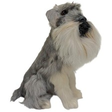 Vintage Realistic Schnauzer Dog Fur Statue Figurine Dog Puppy Cute Soft 11” picture