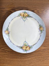 Antique Bavaria Plate By Hutschenreuther Early 20th Century Yellow Rose Blue Rim picture