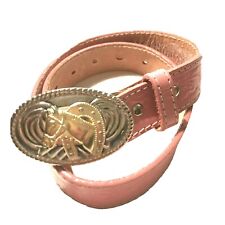 Nocona Pink Leather Belt Horse Head Horseshoe Metal Buckle Western  30 In picture