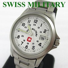 SWISS MILITARY White Dial Quartz Watch 32mm Date Stainless Steel Pre-owned picture