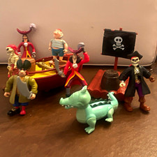 Disney Peter Pan Pirate Character Figurines Lot w/ Captain Hook & Pirate Flag picture