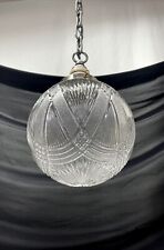 REWIRED Antique Vtg Art Deco Ribbed Cut Glass Ball Pendant Light Industrial Lamp picture