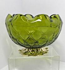 Indiana Glass Co Avocado Green Diamond Quilted Candy Dish Bowl NICE picture