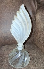 VINTAGE GLASS ART DECO FROSTED PERFUME BOTTLE W /FEATHER STOPPER  Excellent Cond picture